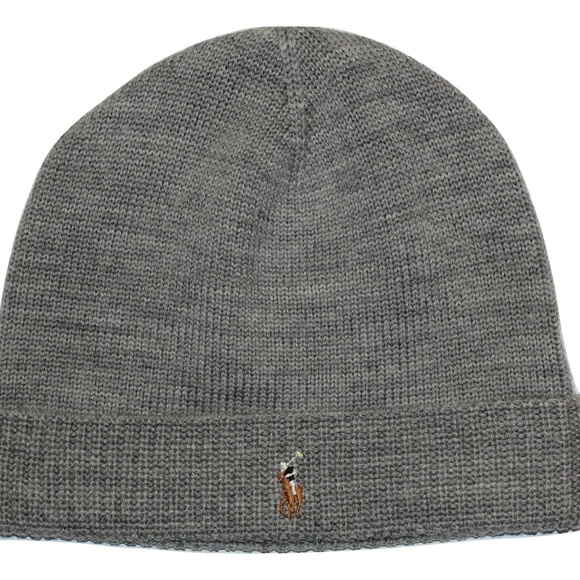 NWT $45 Polo Ralph Lauren Men/'s Gray Merino Wool Pony Logo Knit Beanie AUTHENTIC